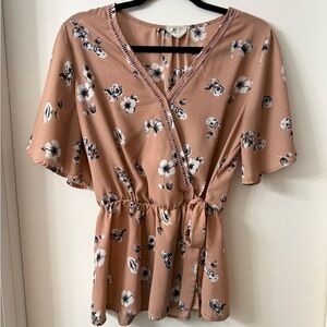 Floral Wrap Blouse - Mauve